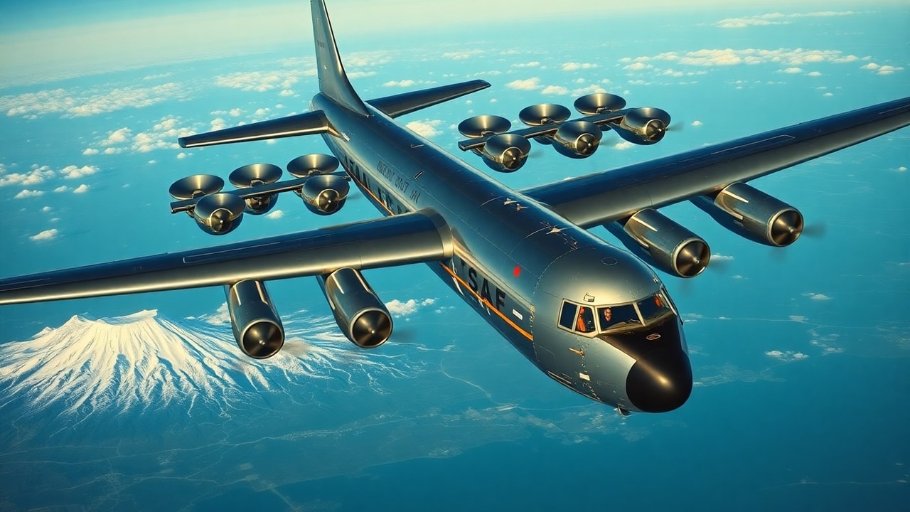 Cinematic archive imagery for USAF Globemaster Alaska Formation 1952 — intelligence record illustration