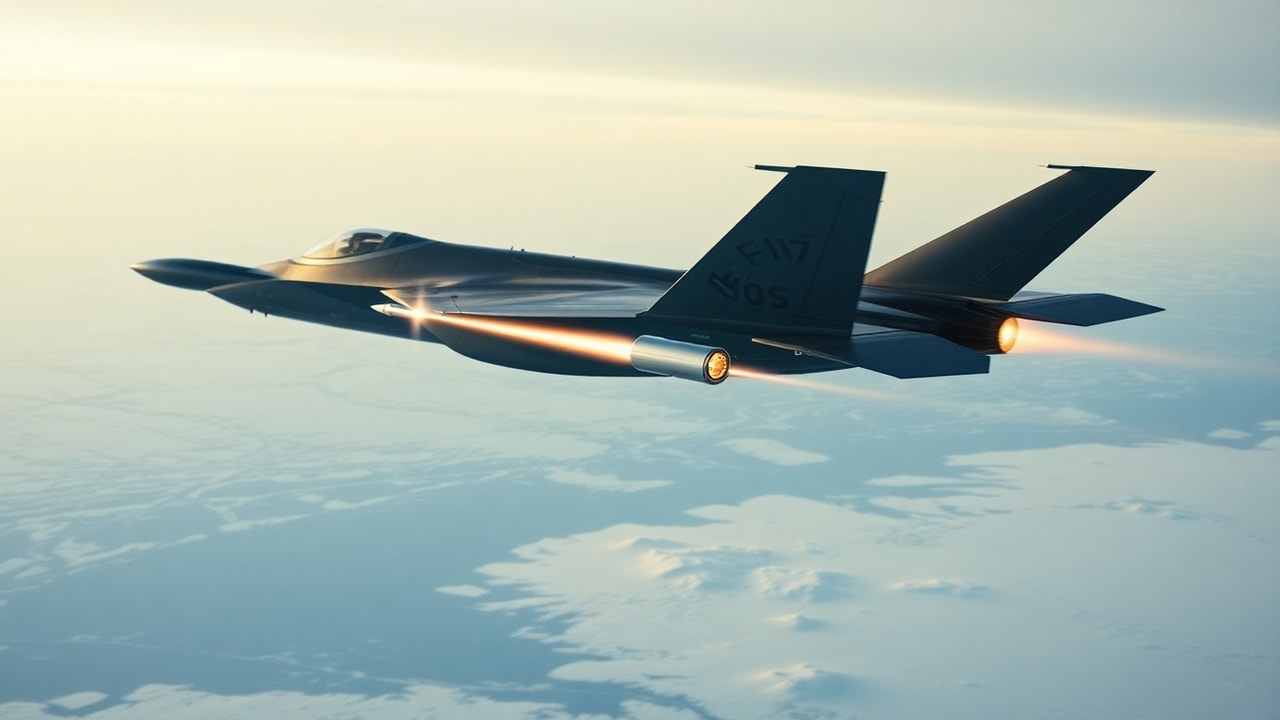 Cinematic archive imagery for Alaska Intercept — F-22 Shoots Down Cylindrical Object — intelligence record illustration
