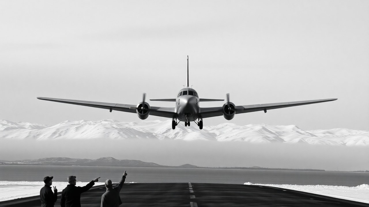 Cinematic archive imagery for US Navy Kodiak Alaska Disc Encounter 1950 — intelligence record illustration