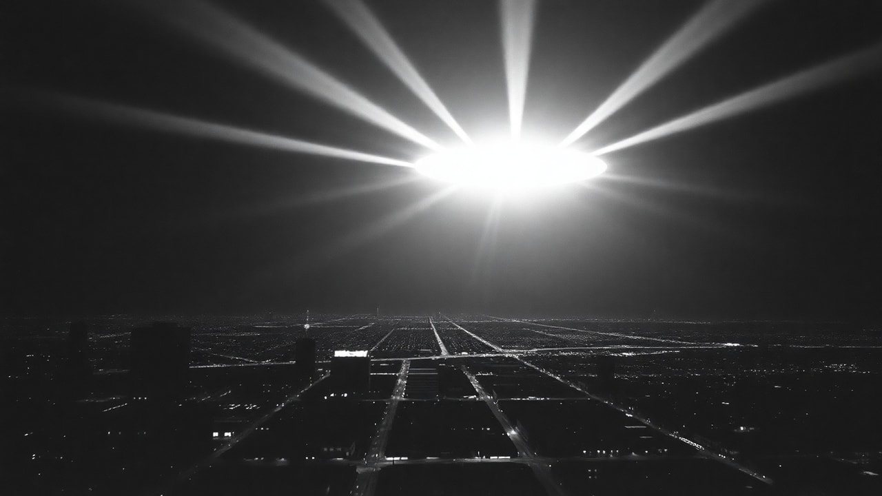 Cinematic archive imagery for Battle of Los Angeles — AA Barrage on UAP — intelligence record illustration