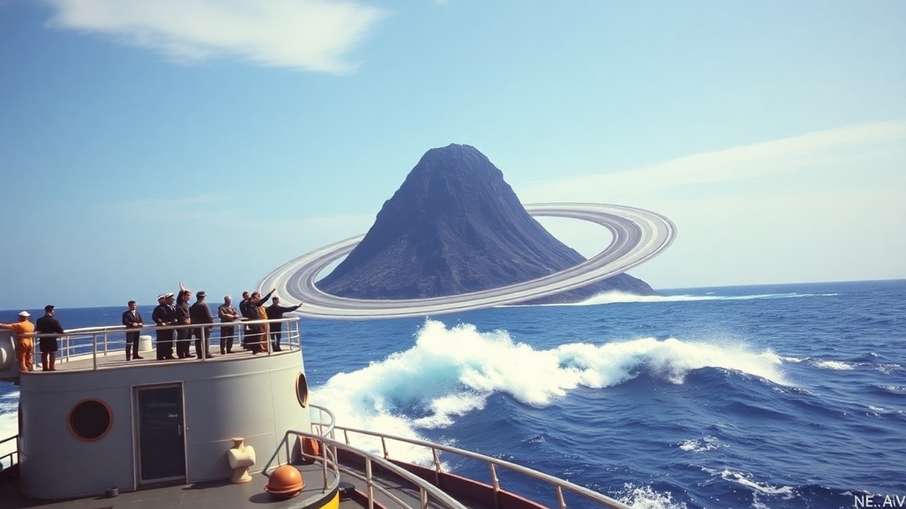 Cinematic archive imagery for Brazilian Navy Trindade Island Disc 1958 — intelligence record illustration