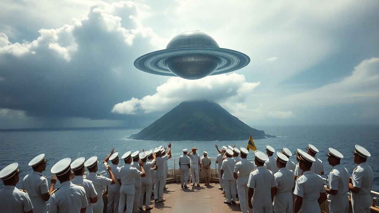 Cinematic archive imagery for Trindade Island Photo Analysis 1958 — intelligence record illustration