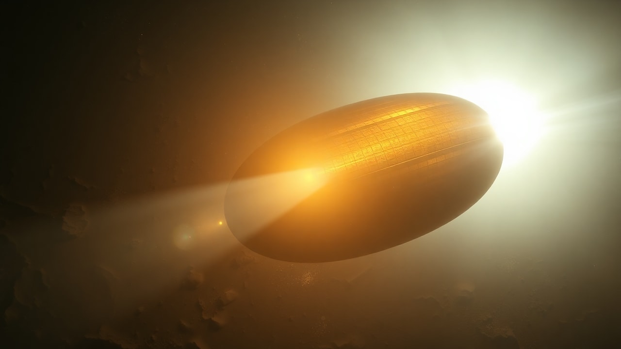 Cinematic archive imagery for Bronze Metallic Ellipsoid — Materialization Event — intelligence record illustration