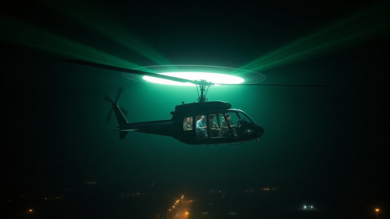 Cinematic archive imagery for Coyne Army Helicopter Near-Miss Over Ohio — intelligence record illustration