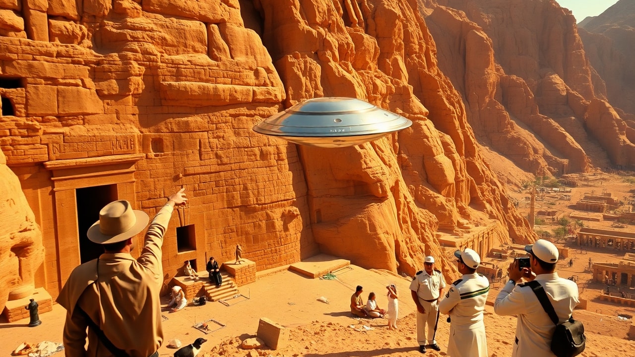 Cinematic archive imagery for Egypt Luxor Archaeological Site UAP 1998 — intelligence record illustration