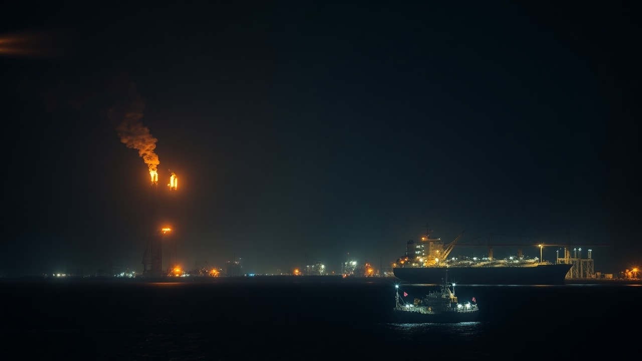 Cinematic archive imagery for Iran Kharg Island Oil Terminal UAP 2019 — intelligence record illustration