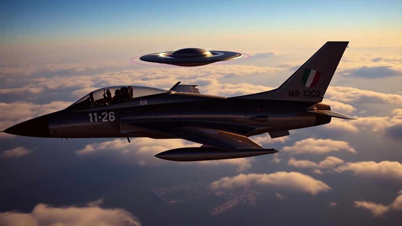 Cinematic archive imagery for Italian Air Force MB-326 Encounter 1978 — intelligence record illustration