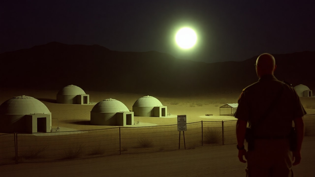 Cinematic archive imagery for Kirtland AFB Nuclear Weapons Storage Intrusions — intelligence record illustration