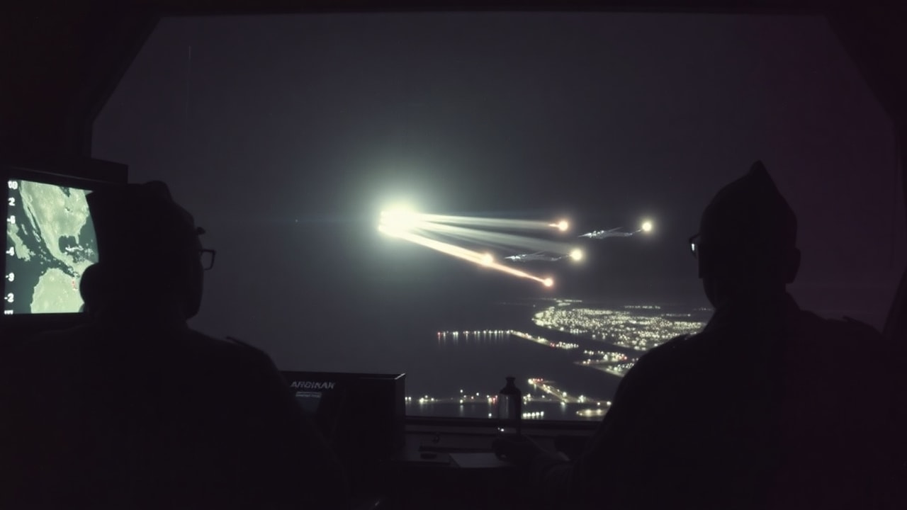 Cinematic archive imagery for Langley AFB Formation Encounter 1952 — intelligence record illustration