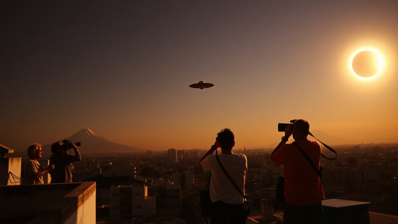 Cinematic archive imagery for Mexico City Solar Eclipse Sighting — Mass Observation 1991 — intelligence record illustration
