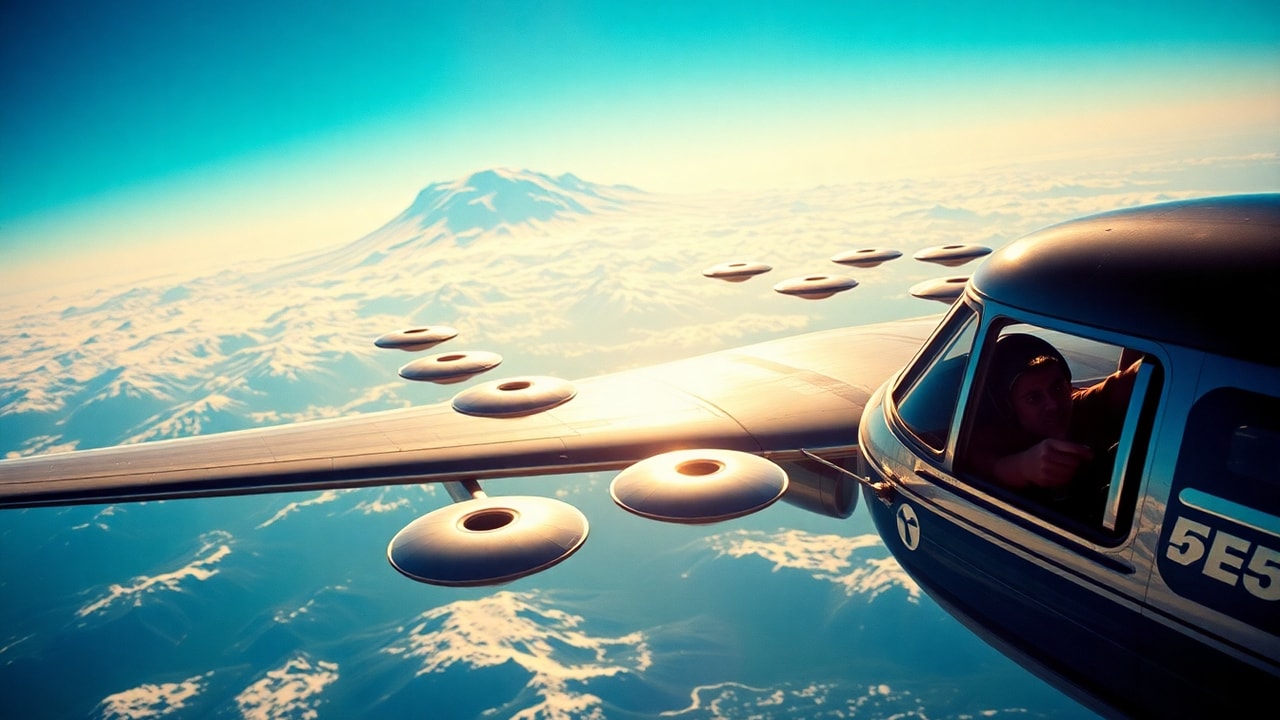 Cinematic archive imagery for Mount Rainier Formation Intercept Attempt 1950 — intelligence record illustration