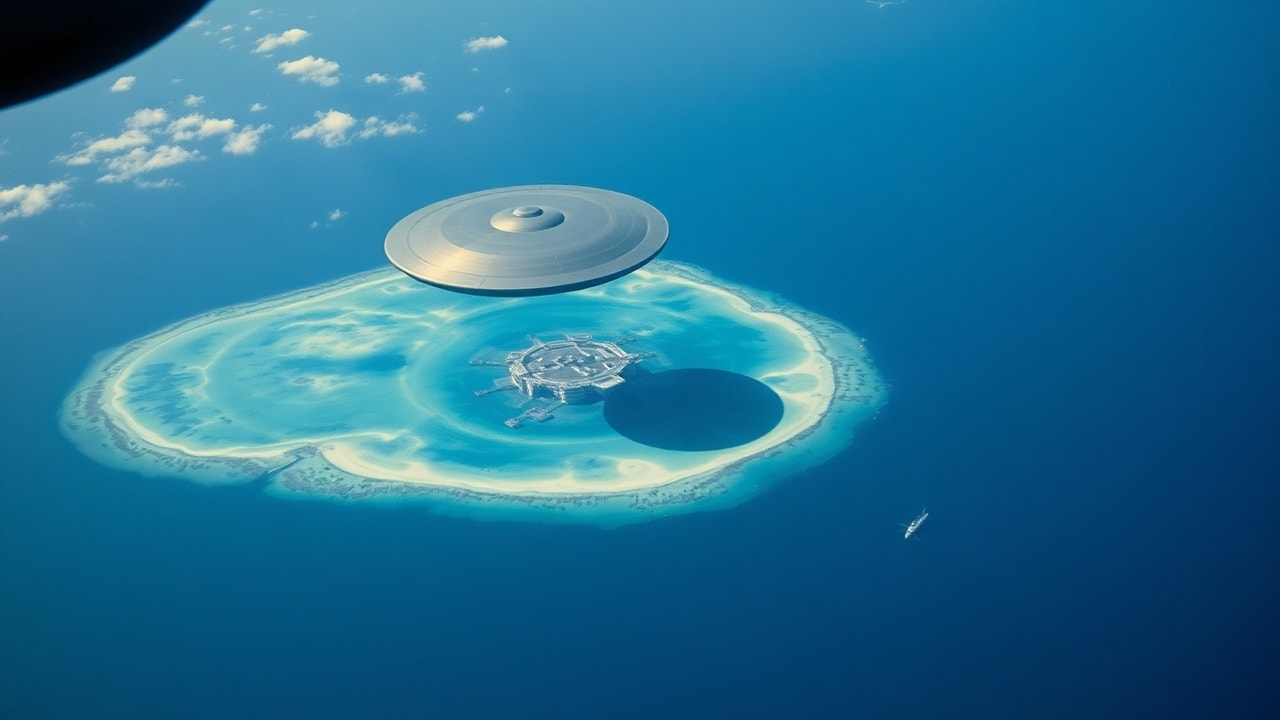 Cinematic archive imagery for French Polynesia Nuclear Test Site UAP 1988 — intelligence record illustration