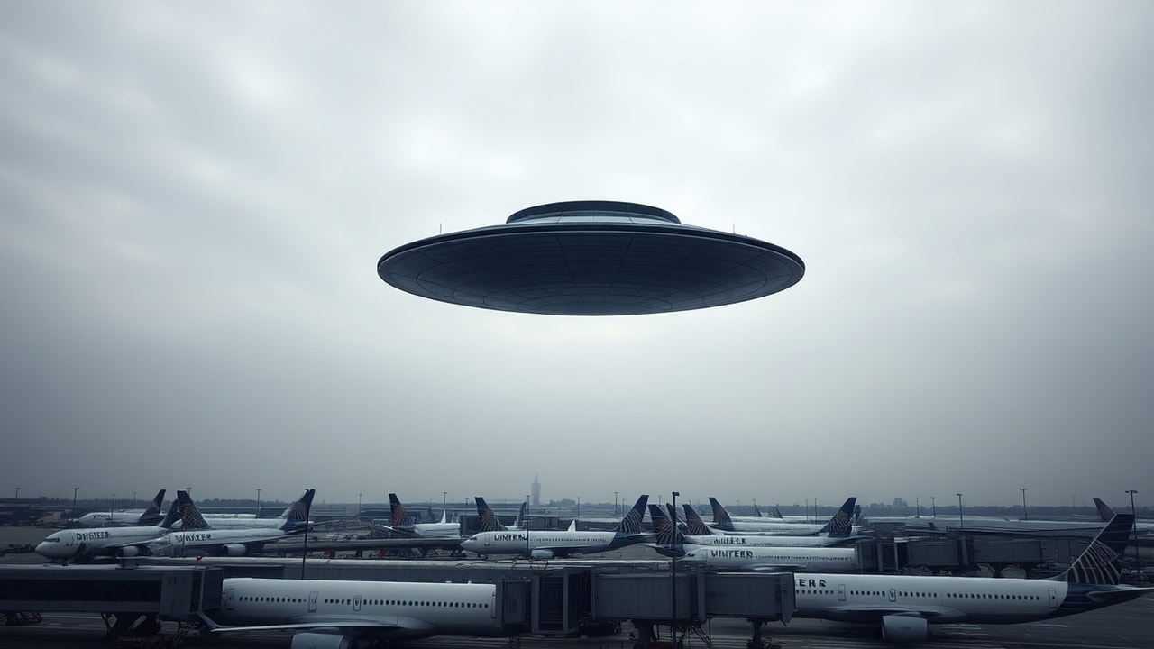 Cinematic archive imagery for O'Hare International Airport — Disc Over Gate C17 — intelligence record illustration