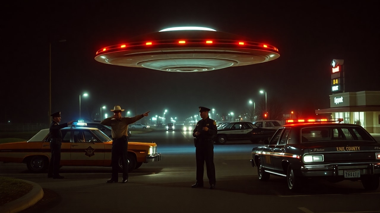 Cinematic archive imagery for Xenia Ohio Police Encounter 1973 — intelligence record illustration