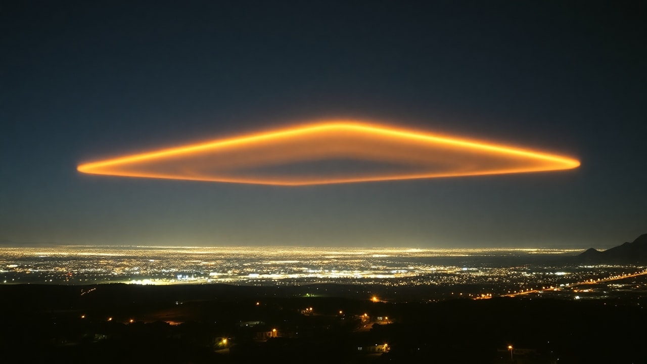 Cinematic archive imagery for Phoenix Lights — Mass Witnessed V-Formation — intelligence record illustration