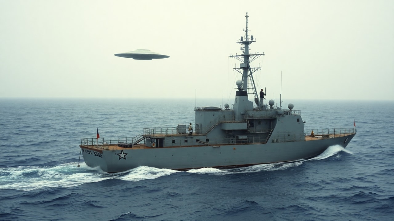 Cinematic archive imagery for Portuguese Frigate Mira UAP Encounter 1982 — intelligence record illustration