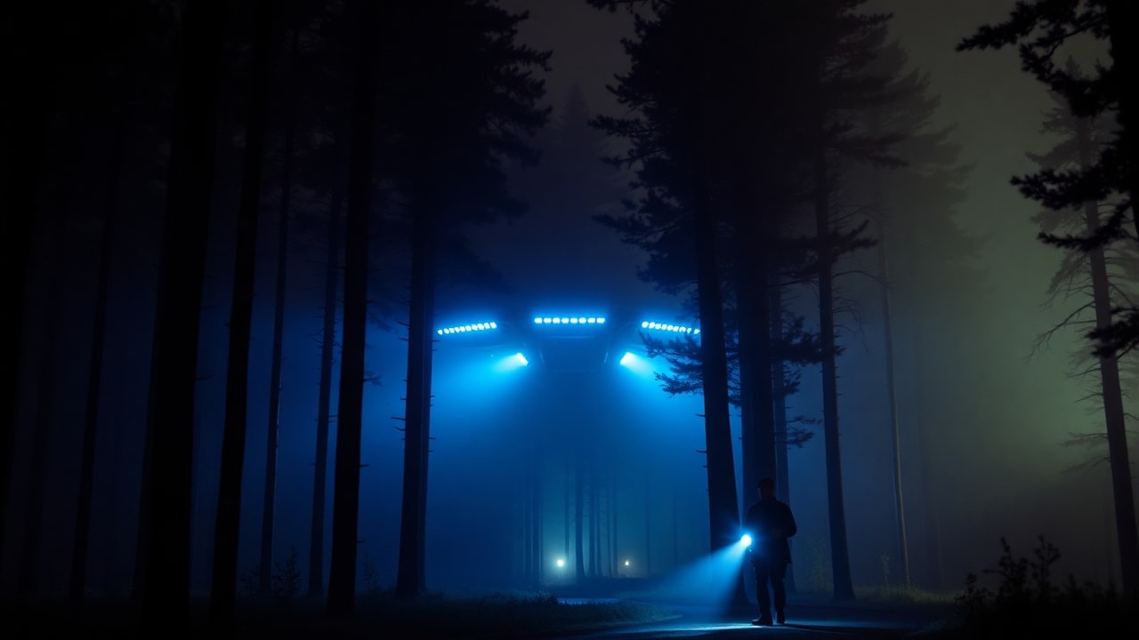 Cinematic archive imagery for Rendlesham Forest — USAF Base Incursion, UK — intelligence record illustration
