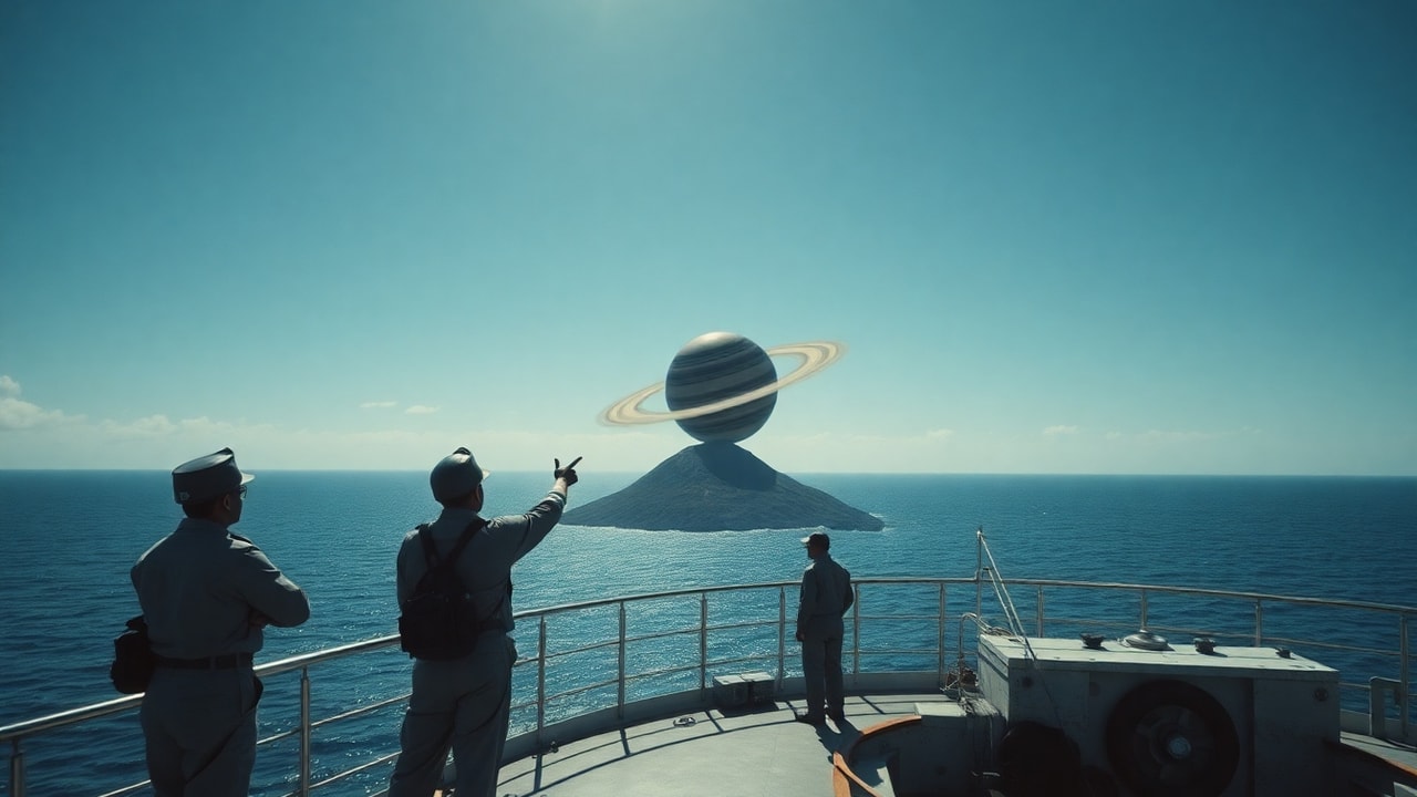 Cinematic archive imagery for Trindade Island UAP — Brazilian Navy Official Photographs — intelligence record illustration