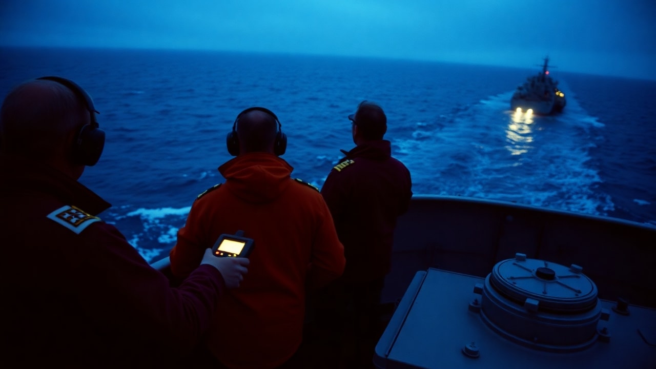 Cinematic archive imagery for South Atlantic UAP — Royal Navy HMS Sheffield Area Report — intelligence record illustration