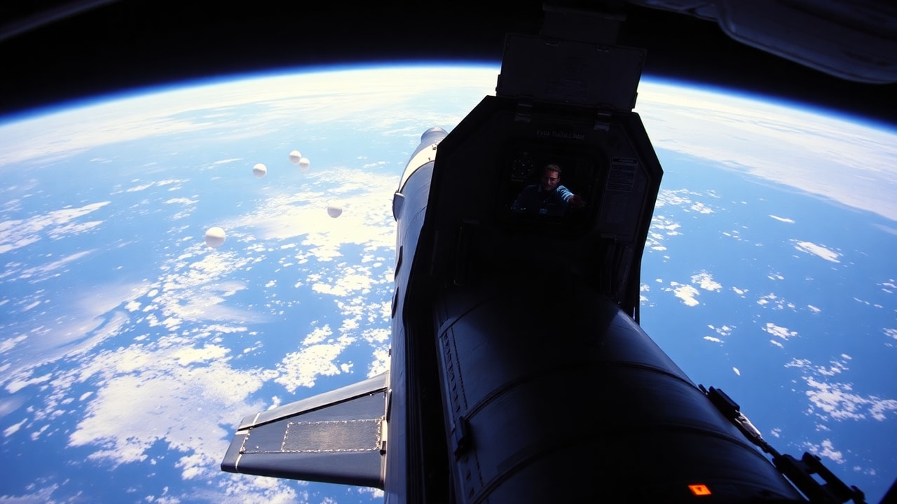 Cinematic archive imagery for STS-80 Columbia UAP Objects 1996 — intelligence record illustration