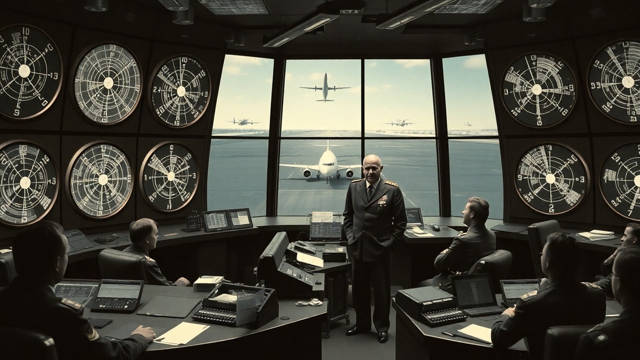 Cinematic archive imagery for Project Blue Book — Continental Air Defense Intercepts 1952 — intelligence record illustration