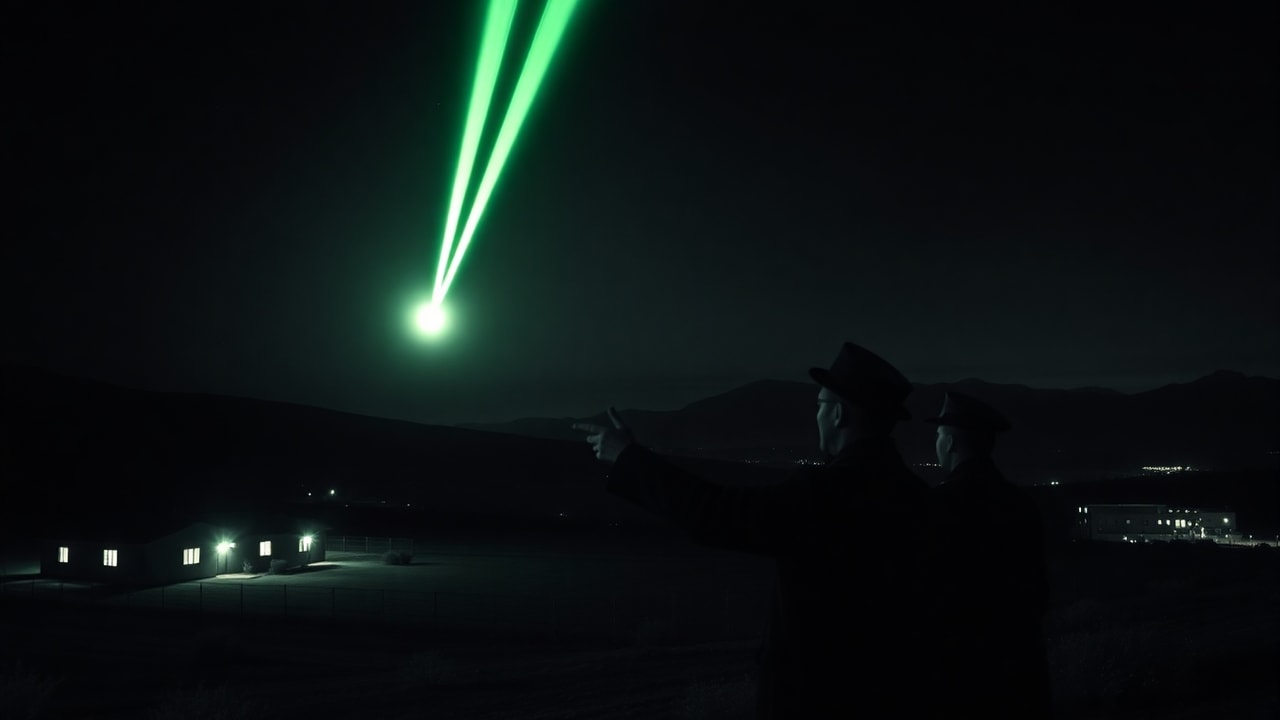 Cinematic archive imagery for Green Fireballs — Los Alamos Nuclear Sites 1948–51 — intelligence record illustration