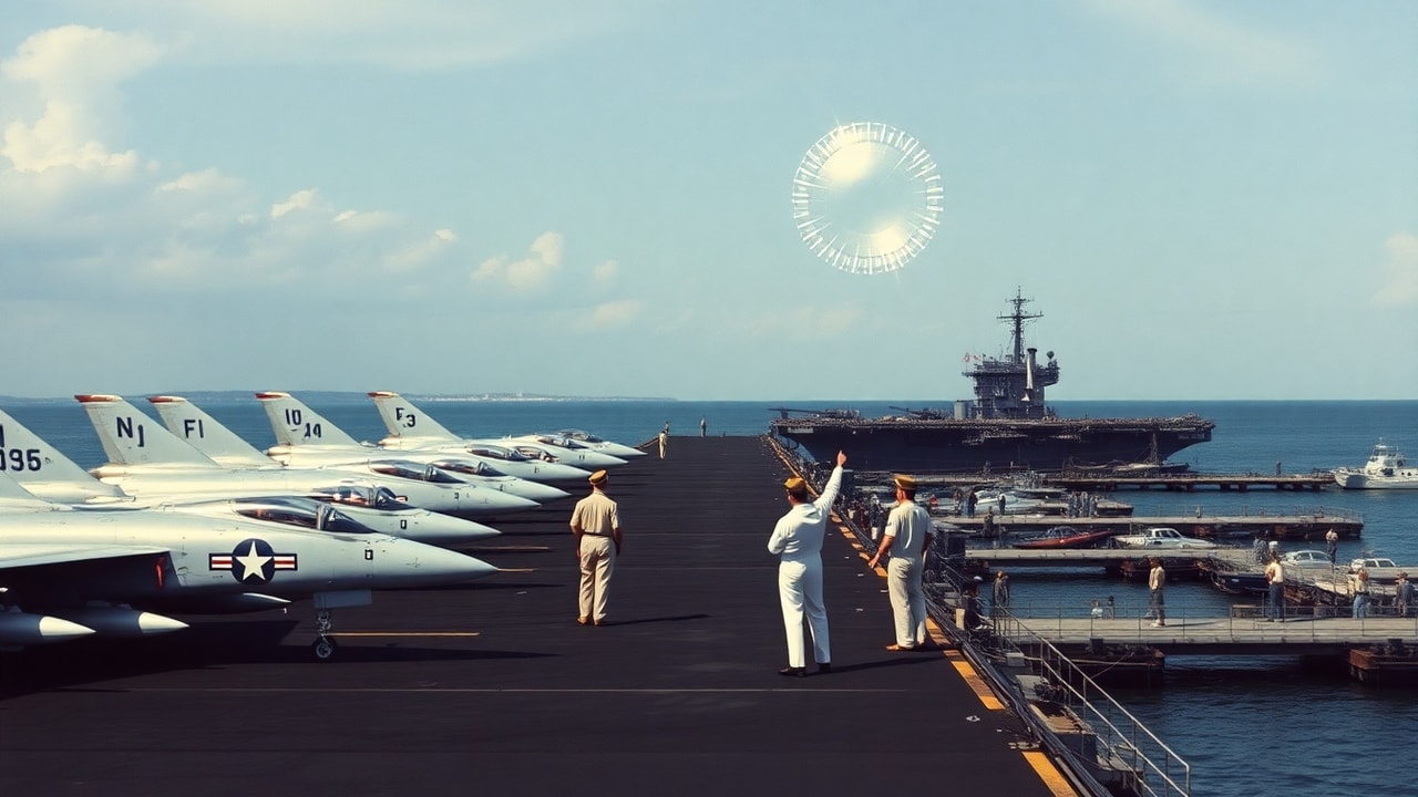 Cinematic archive imagery for USS Philippine Sea Atlantic Fleet UAP 1951 — intelligence record illustration