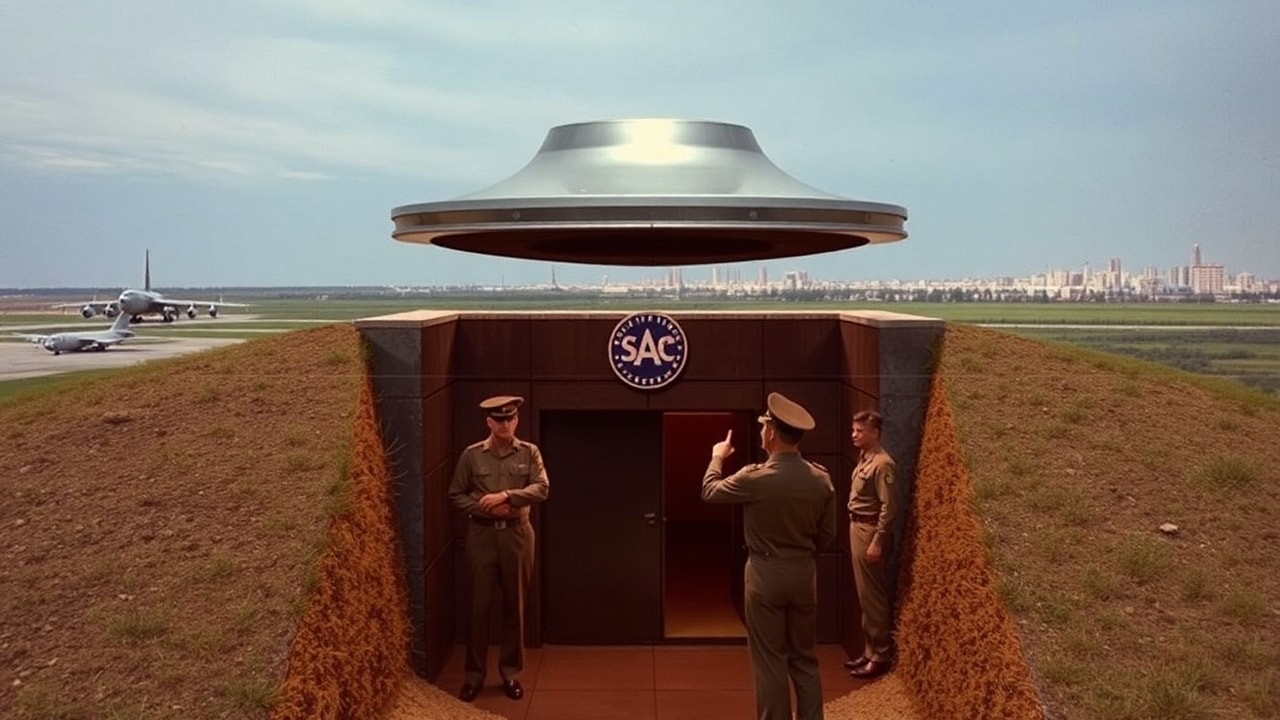 Cinematic archive imagery for SAC Headquarters Offutt UFO Report 1963 — intelligence record illustration
