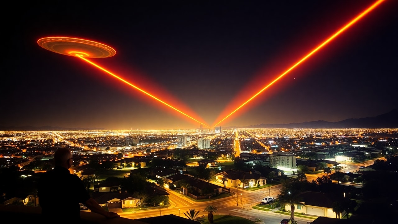 Cinematic archive imagery for Phoenix Lights — Mass Sighting Multiple Events 1997 — intelligence record illustration