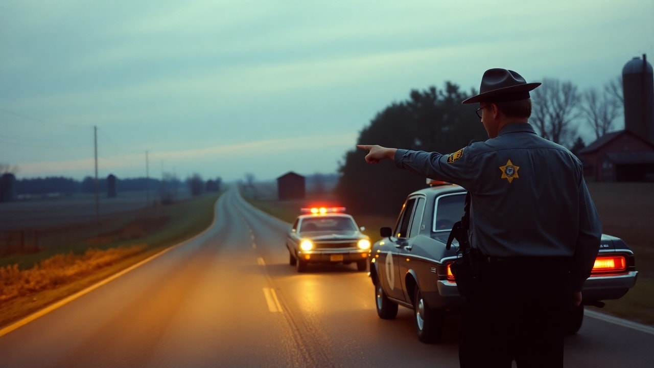 Cinematic archive imagery for Portage County Chase — Ohio Police Pursue UAP 85 Miles 1966 — intelligence record illustration