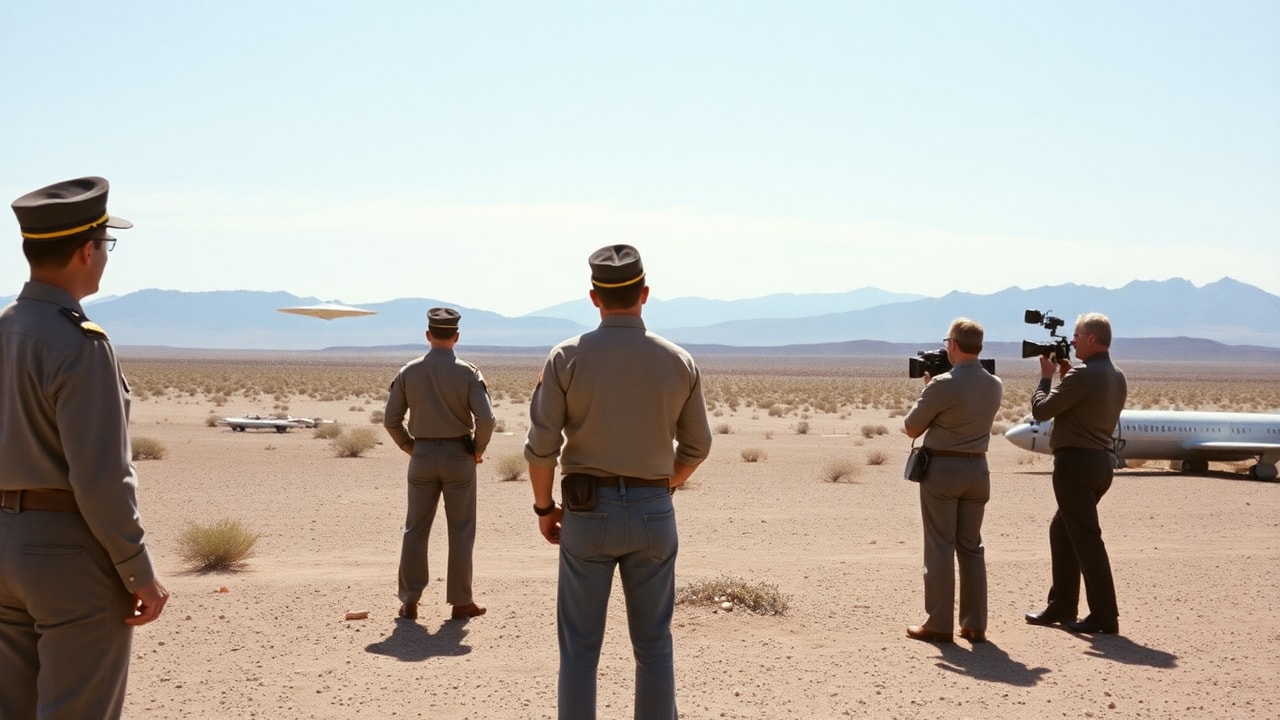 Cinematic archive imagery for Holloman AFB Landing — Officer Witness 1964 — intelligence record illustration