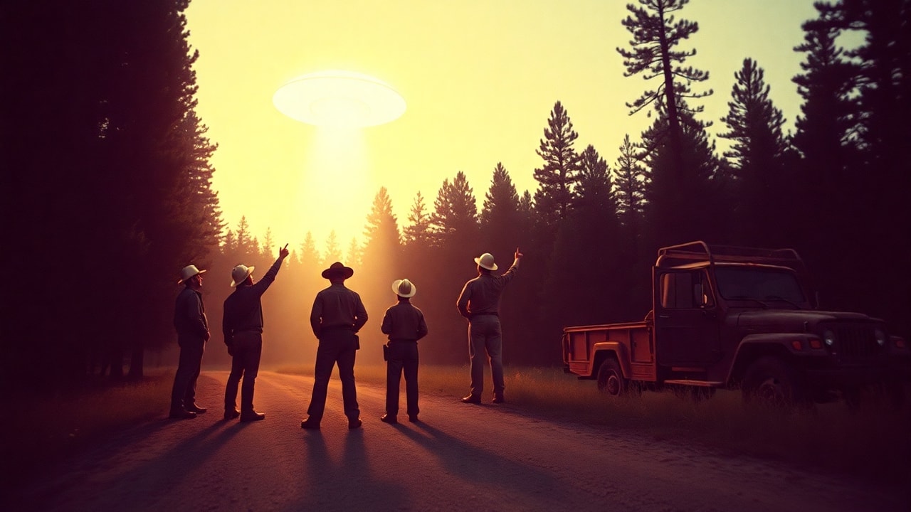 Cinematic archive imagery for Travis Walton Abduction — Arizona Forestry Crew 1975 — intelligence record illustration