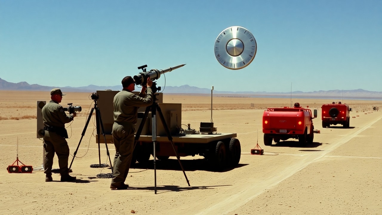 Cinematic archive imagery for Yuma Proving Ground Disc Over Test Range 1988 — intelligence record illustration