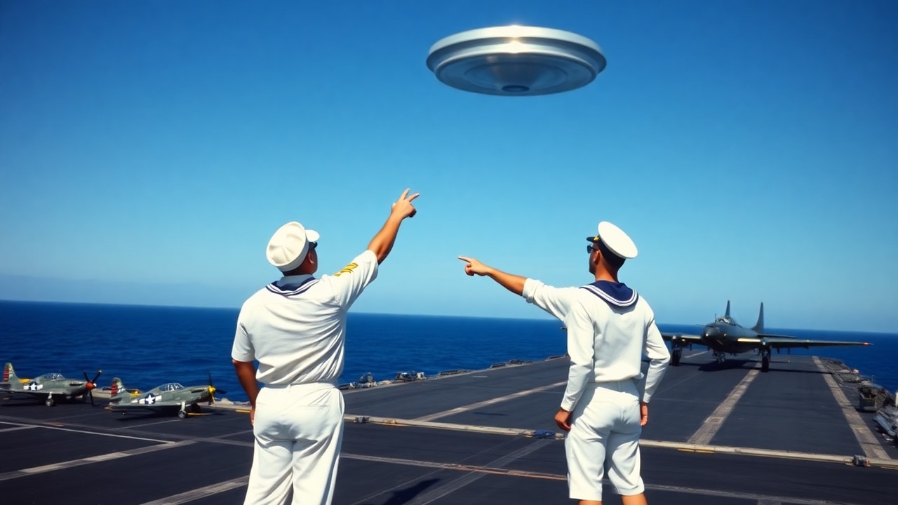 Cinematic archive imagery for USS Franklin D. Roosevelt CVB-42 — Multiple UAP Incidents — intelligence record illustration