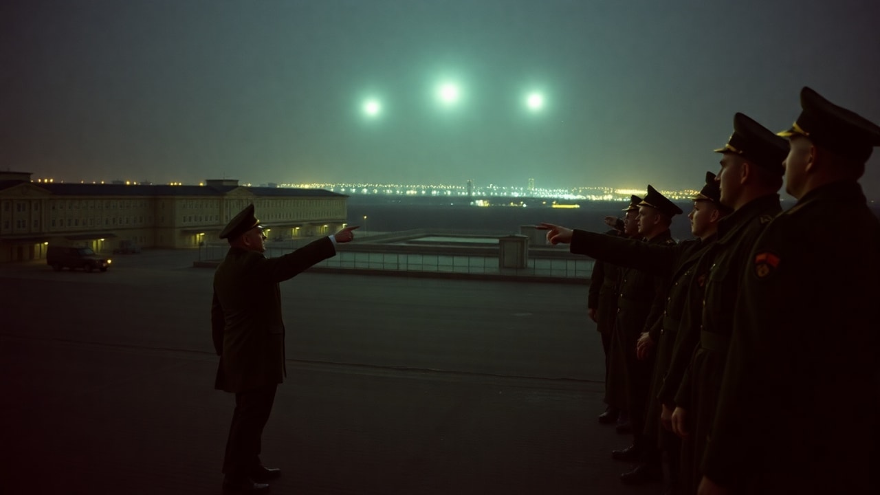 Cinematic archive imagery for Soviet Military Town Balashikha Mass Sighting 1978 — intelligence record illustration
