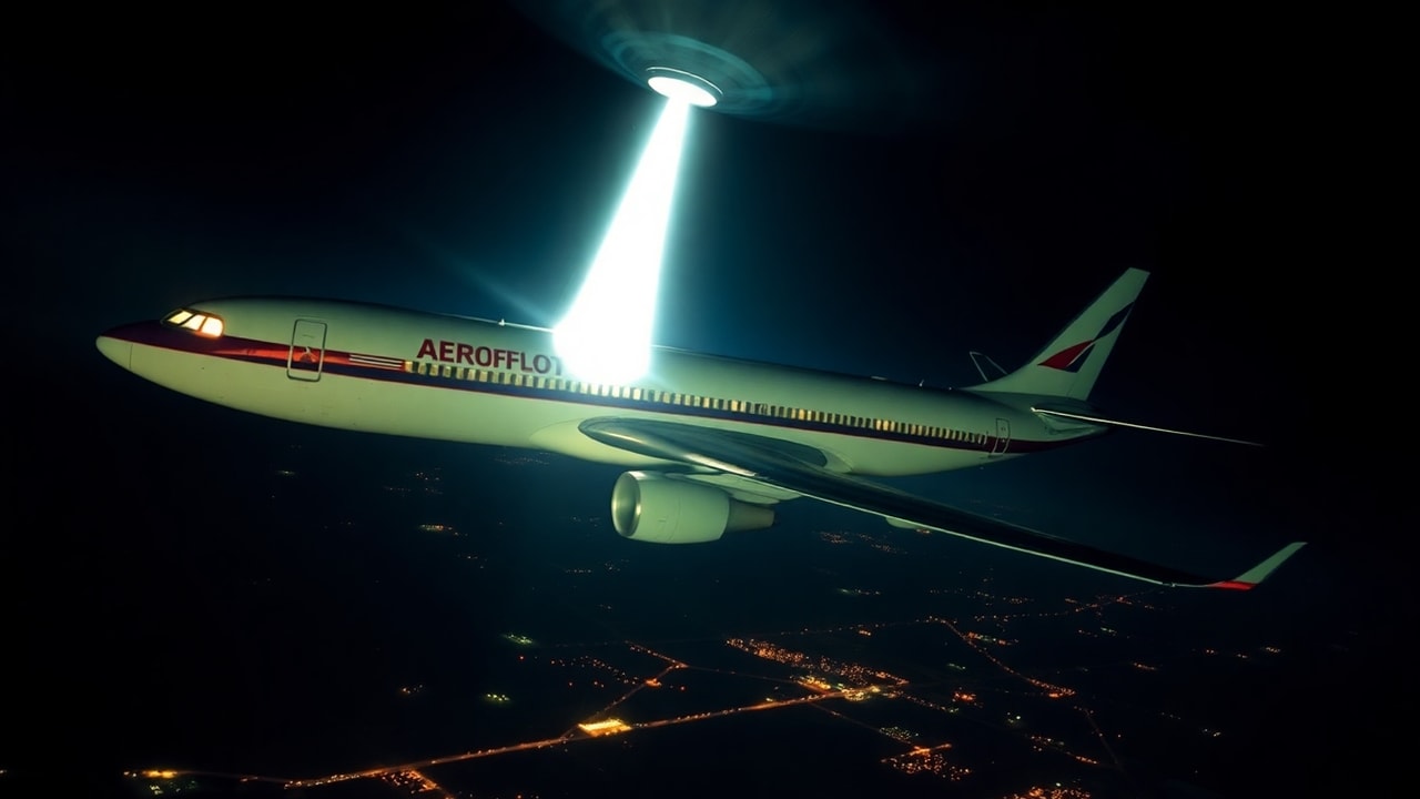 Cinematic archive imagery for Soviet Aeroflot Crew UAP Report 1979 — intelligence record illustration