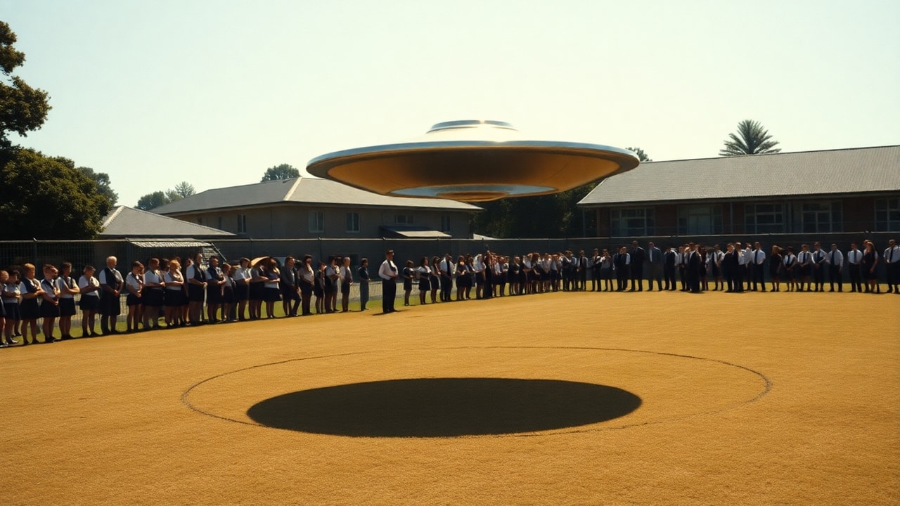 Cinematic archive imagery for Westall School UAP — 200 Witnesses, Australian Dept of Air — intelligence record illustration