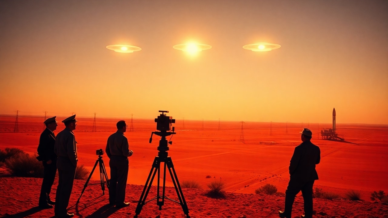 Cinematic archive imagery for Woomera Rocket Range UAP Incidents — Australian Dept of Air — intelligence record illustration